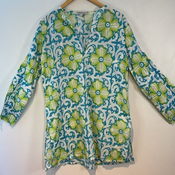 Vintage Barbara Gerwit 100% pure cotton turquoise/green tunic blouse size L - Picture 7 of 10